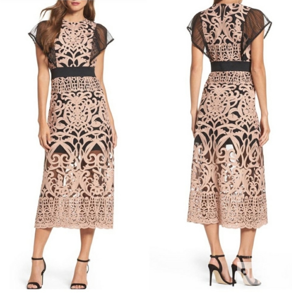 Foxiedox Rosabel Embroidered Midi Sheath Dress